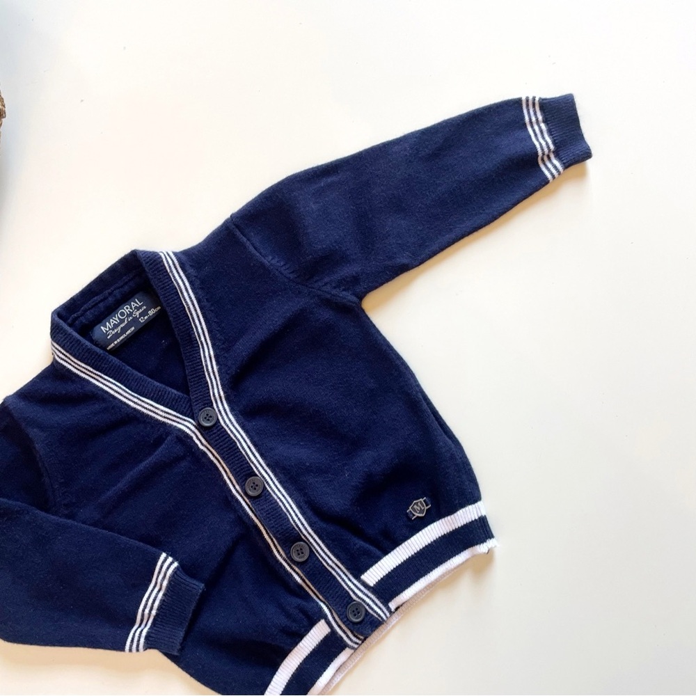 Mayoral Navy Blue Contrast Knit Cardigan | 12m